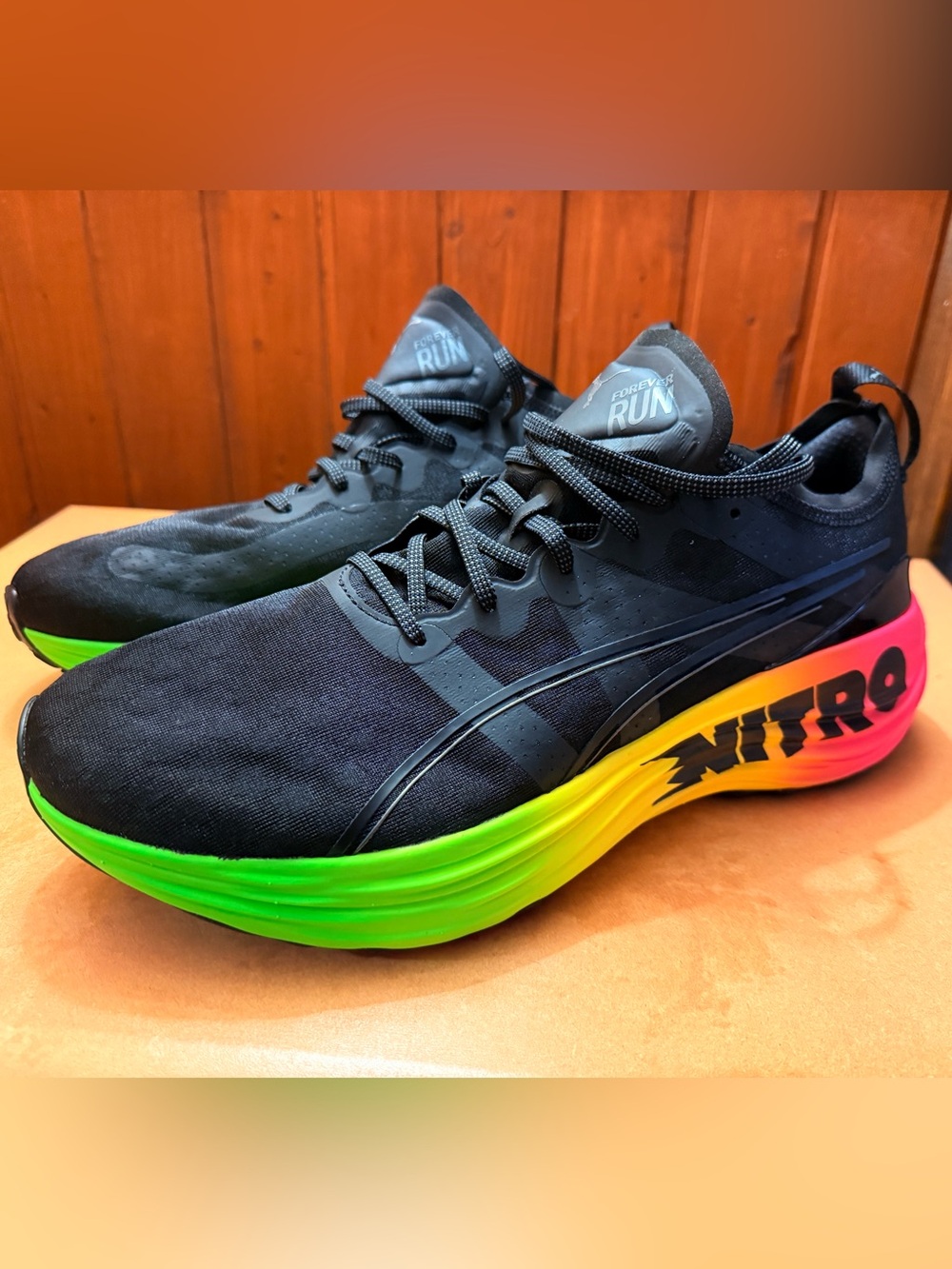 Puma Men's Black Nitro Running Shoes with Rainbow Sole(brand new)
